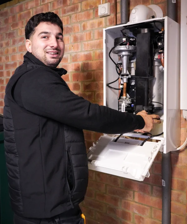 member of the team repairing the boiler